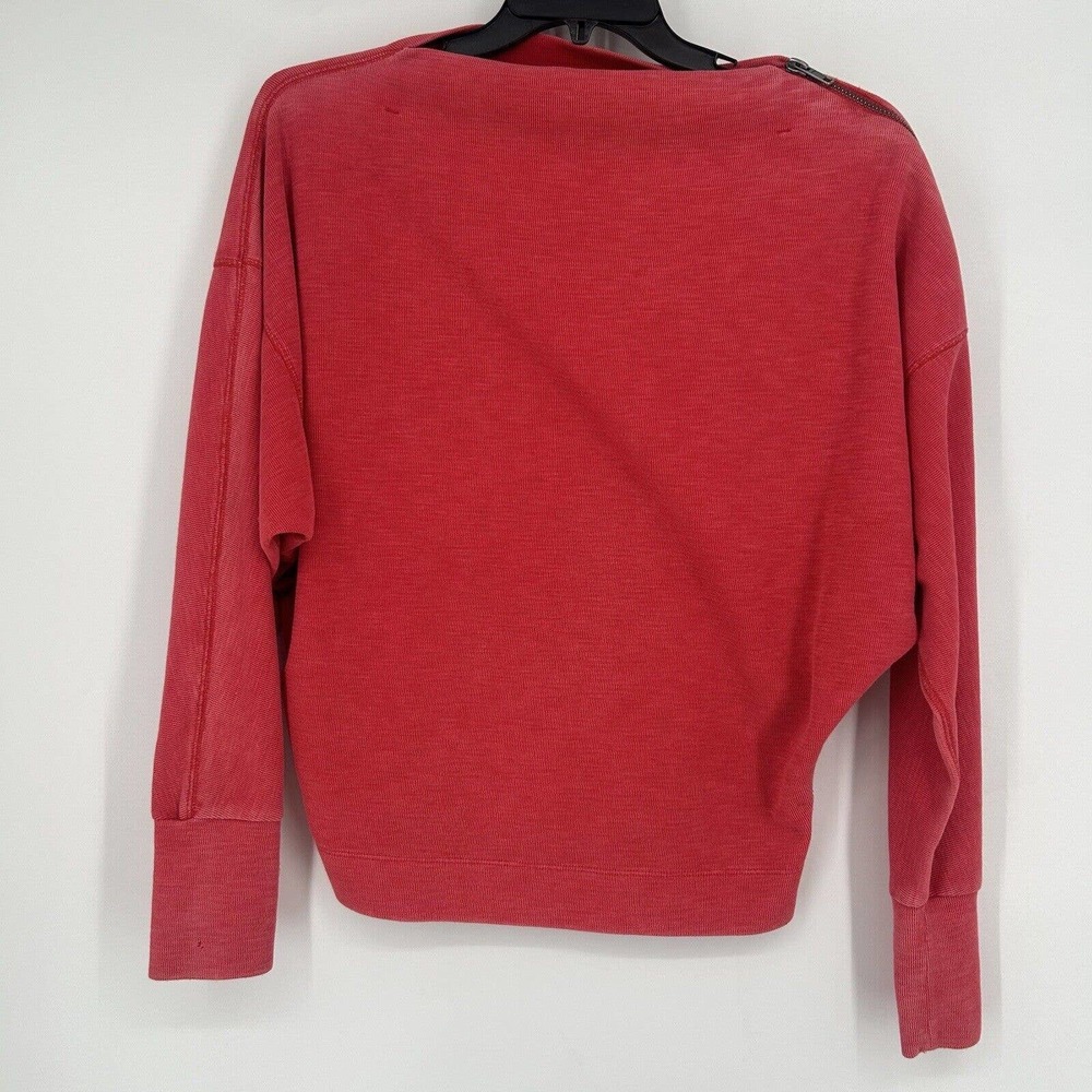 Free People Nikala Zip Shoulder Knit Top Red Drop Shoulder Boat Neck Size M